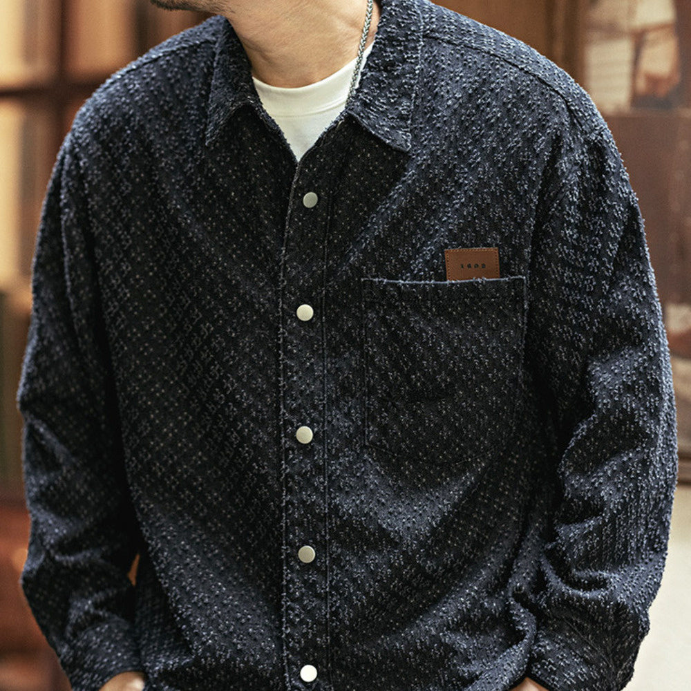 美式復古格子襯衫男春季潮牌寬松休閑勾花做舊流蘇襯衣男外套