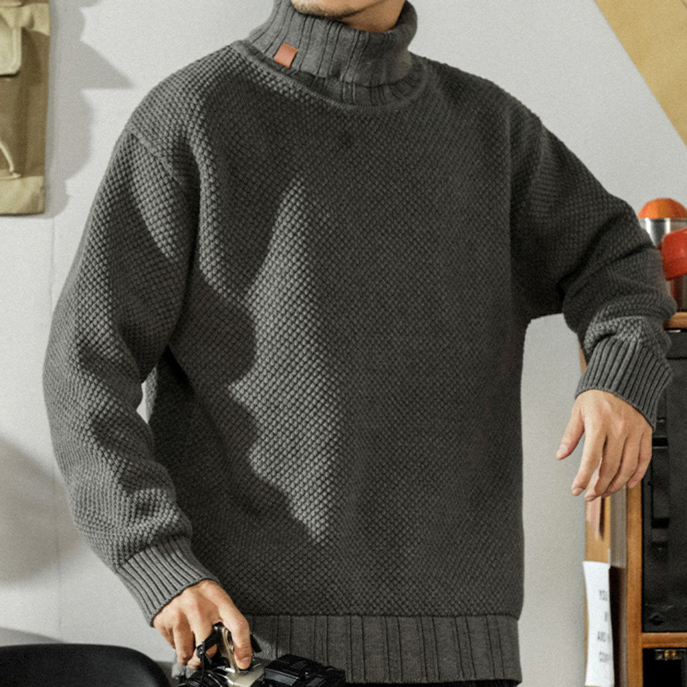 美式潮牌高领毛衣男秋冬季宽松休闲针织衫纯色长袖毛线衣