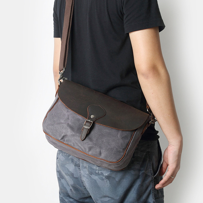 復古瘋馬皮男式休閒男包帆布包橫款單肩包斜挎包男士包包斜跨包