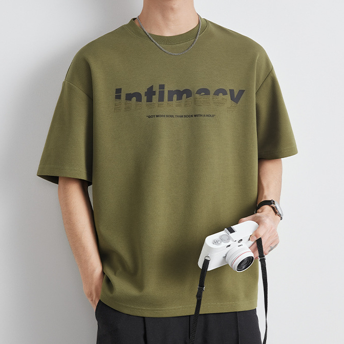 短袖t恤男夏季2025年新款重磅字母印花半袖體恤潮牌上衣