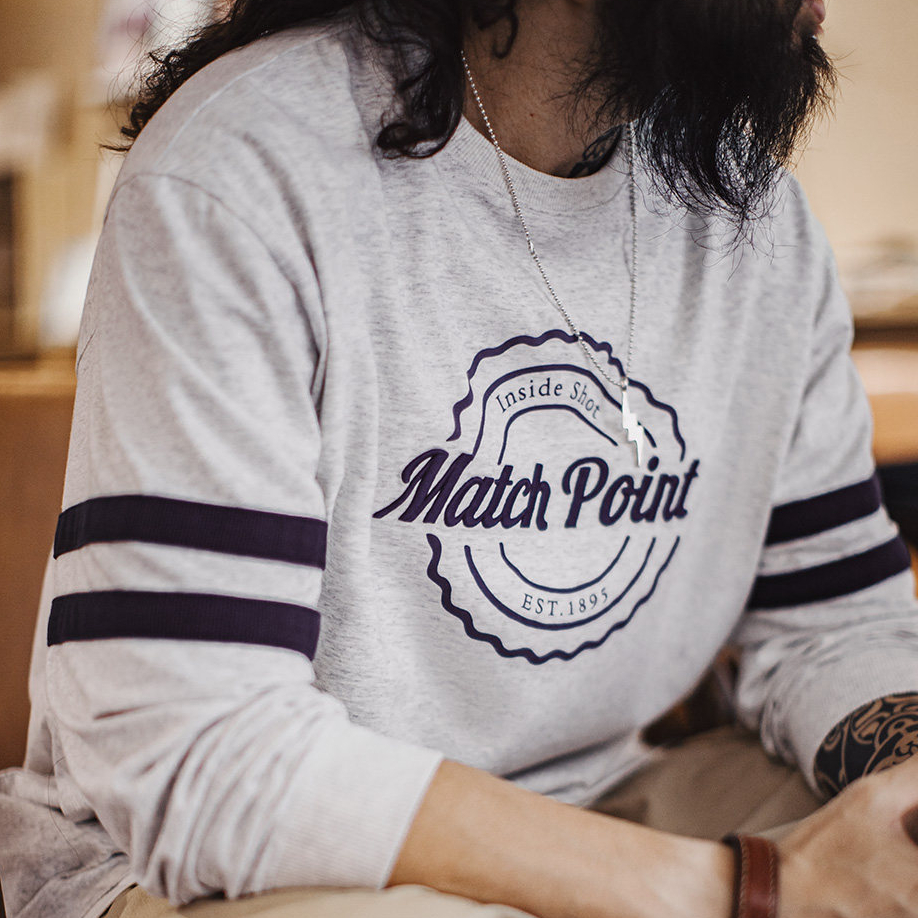 美式條紋刺繡圓領衛衣灰色薄款正肩無帽通勤長袖T恤男春