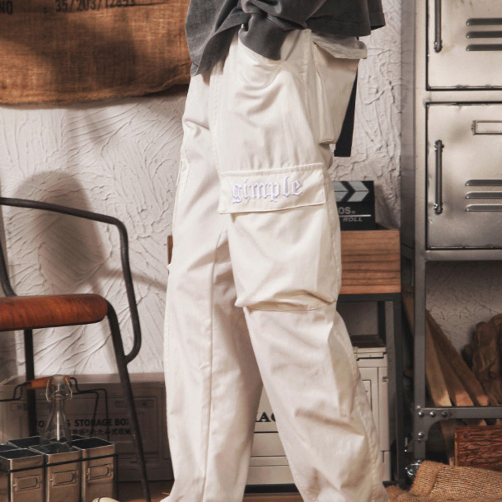 直筒寬松潮牌機能工裝褲男款春季美式復古高街男生束腳休閑長褲