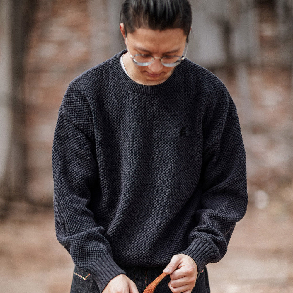 阿美咔叽山系秋冬針織衫圓領純色毛衣寬松落肩套頭打底衫