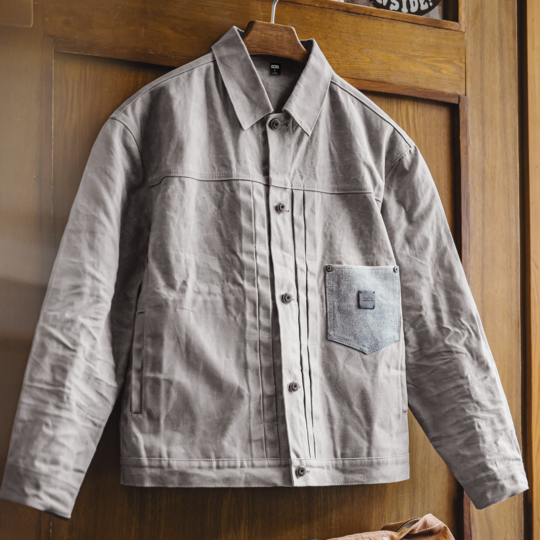 美式復古油蠟夾克vintage純棉獵裝硬挺灰色二代外套男秋