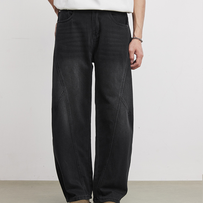 美式潮流復古水洗彎刀牛仔褲春季男士立體裁剪百搭寬鬆闊腿褲