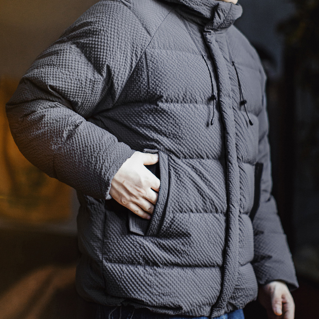 美式泡泡紗羽絨服90白鴨絨高蓬鬆度肌理感連帽外套男秋冬