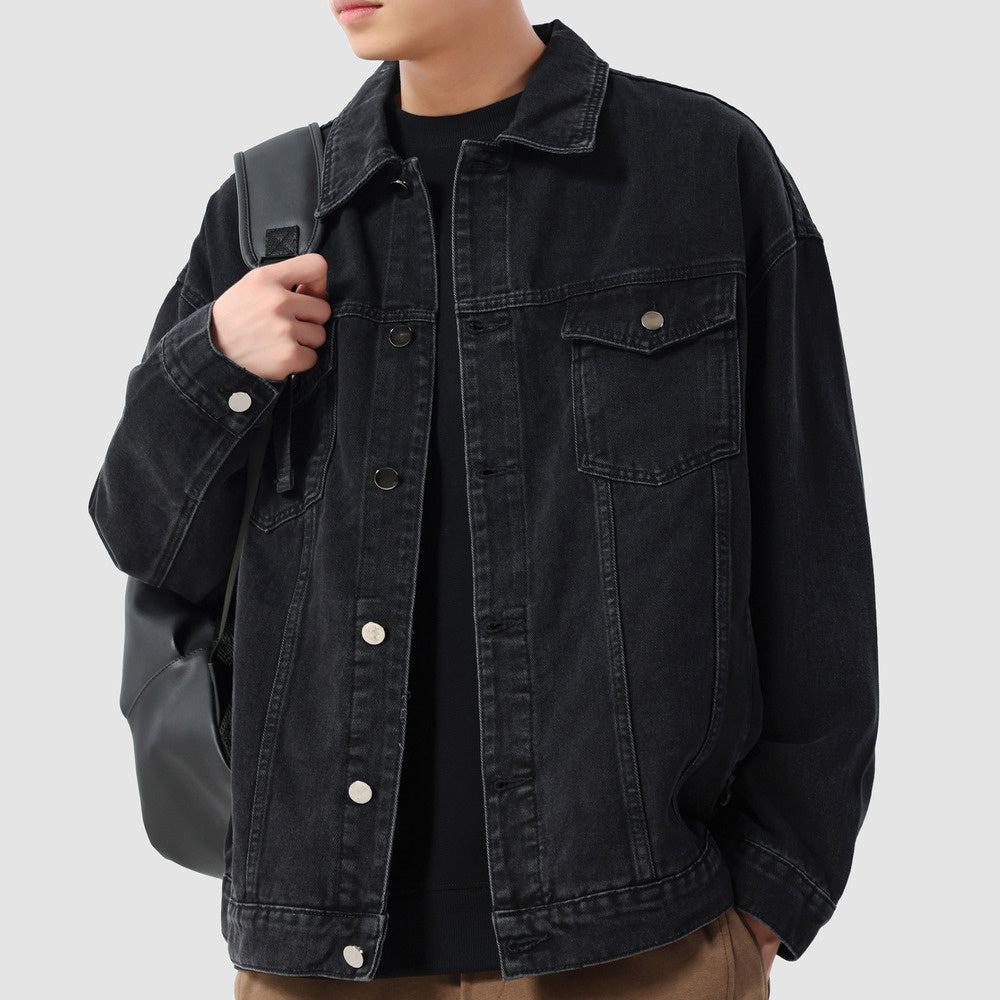 石磨多口袋牛仔外套