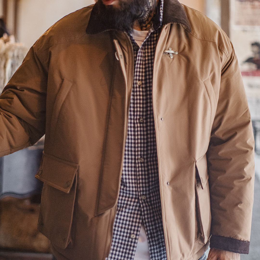 美式復古咖色棉服外套獵裝燈芯絨拼接巴恩風夾克男秋冬