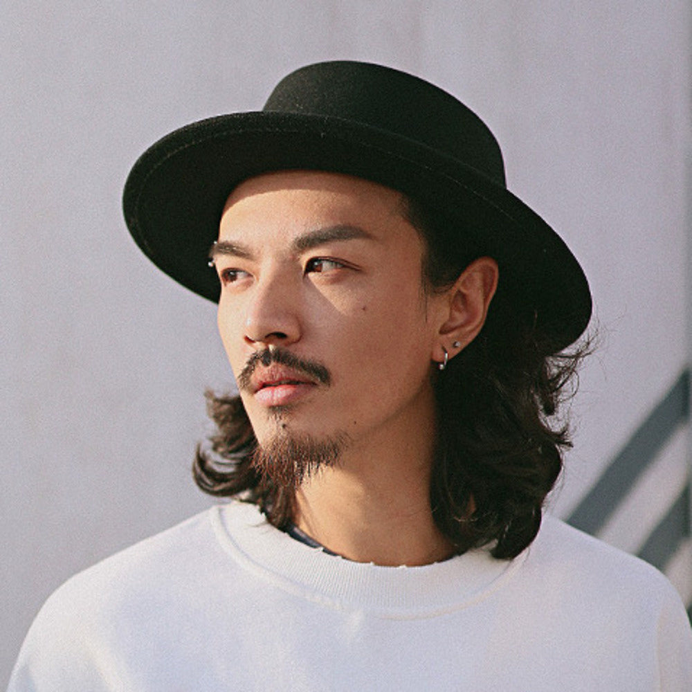 黑色毛呢禮帽可調節暗黑搖滾爵士帽英倫平頂紳士帽子