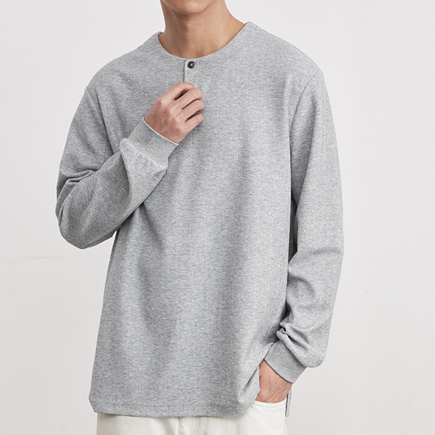 時尚極簡260g亨利領衛衣男春秋季2026新款長袖T恤打底衫上衣