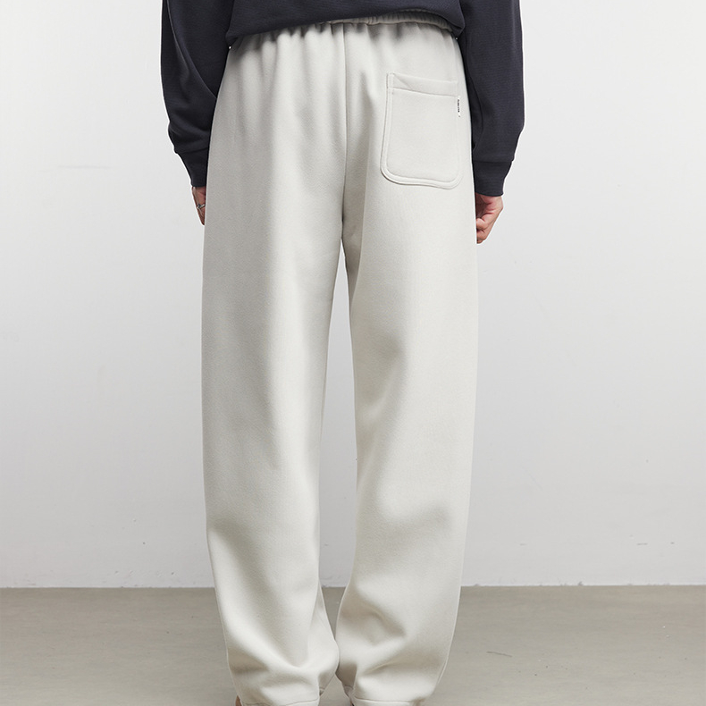 褶廓男士側縫壓褶直筒衛褲秋冬季加絨寬鬆垂感闊腿運動褲