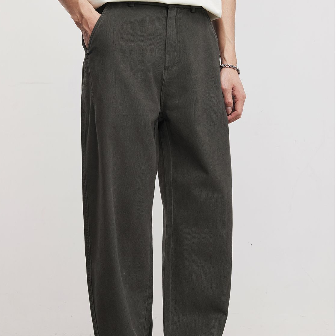 重磅290g極簡垂墜闊腿褲男春夏季純棉寬鬆通勤直筒休閒長褲