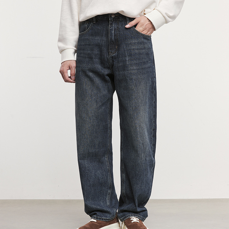 美式復古牛仔褲男秋季石磨水洗時尚簡約直筒褲牛仔