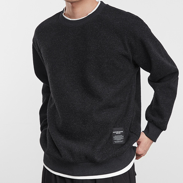 質感加絨衛衣落肩款簡約圓領百搭上衣男冬季新款保暖衛衣