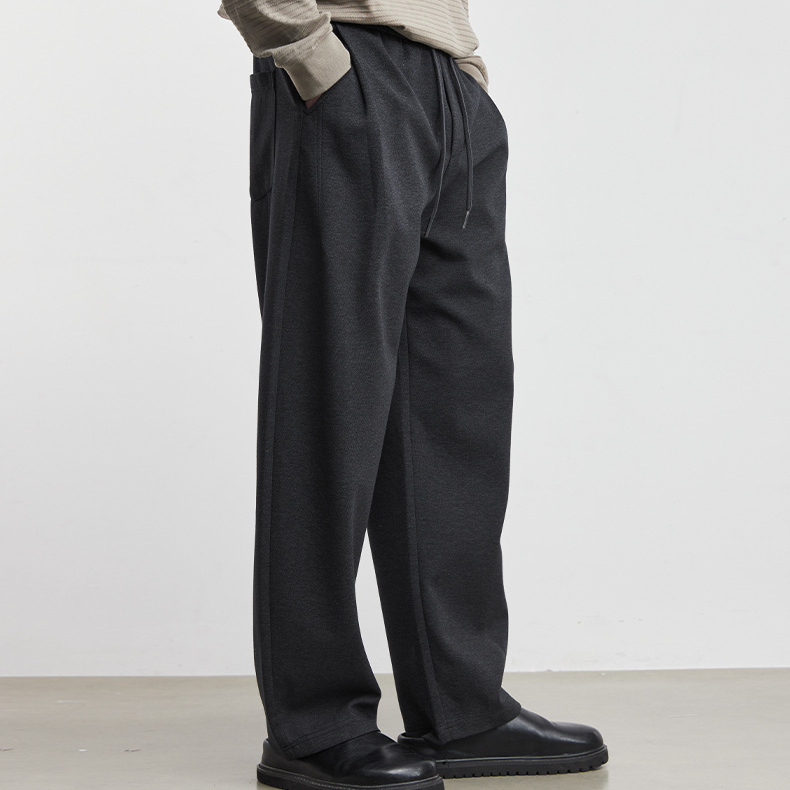 新款垂感休閒褲男士寬鬆高級感純色長褲春季時尚百搭通勤褲子