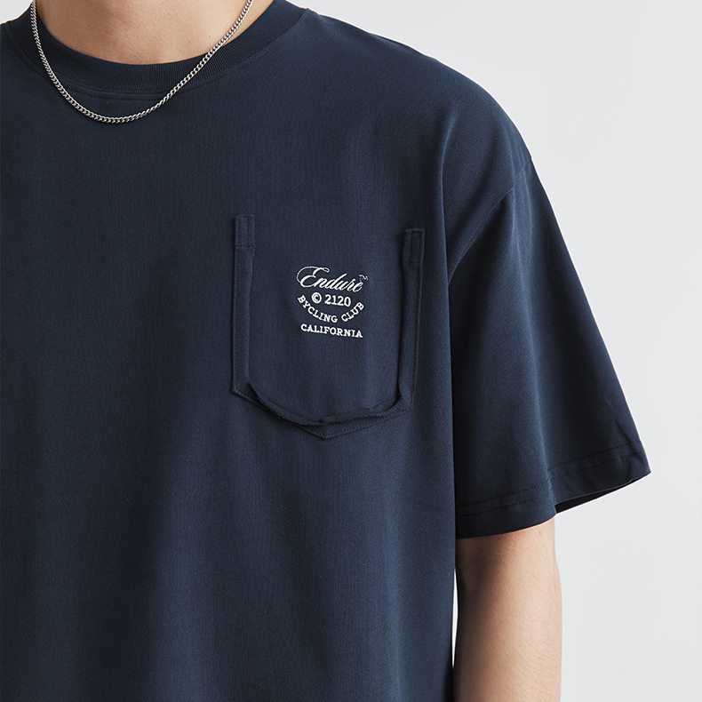 250g重磅美式復古英文刺繡短袖t恤男夏季新款寬鬆上衣潮