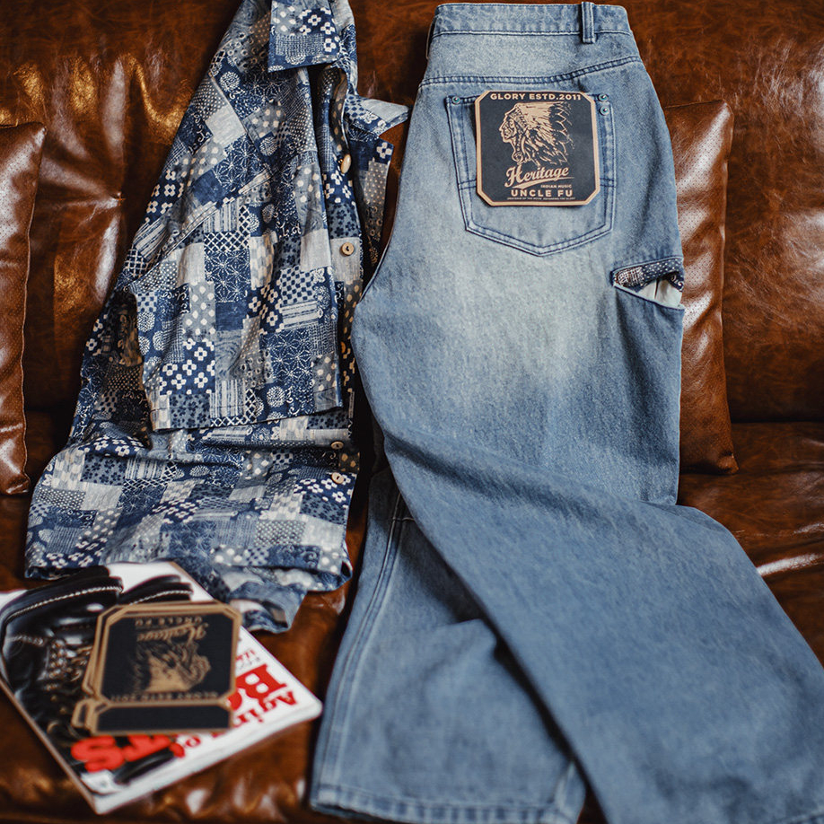 美式復古闊腿寬鬆傘兵牛仔褲古布水洗破洞薄款休閒褲男春