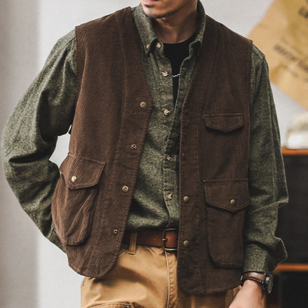 復古英倫風工裝馬甲男士痞帥阿美咔叽休閑背心寬松小馬夾坎肩秋季