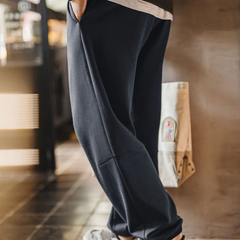 美式休閒立體剪裁衛褲垂墜百搭寬鬆直筒束腳運動長褲男春