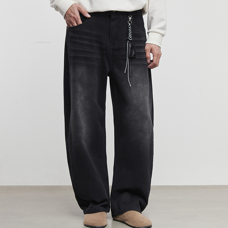 廓詩水洗復古牛仔褲男秋冬季2025新款寬鬆直筒微喇休閒褲