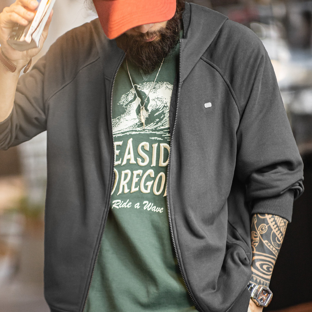 美式休閒灰色連帽衛衣寬鬆插肩袖開衫鬆弛長袖外套男款秋