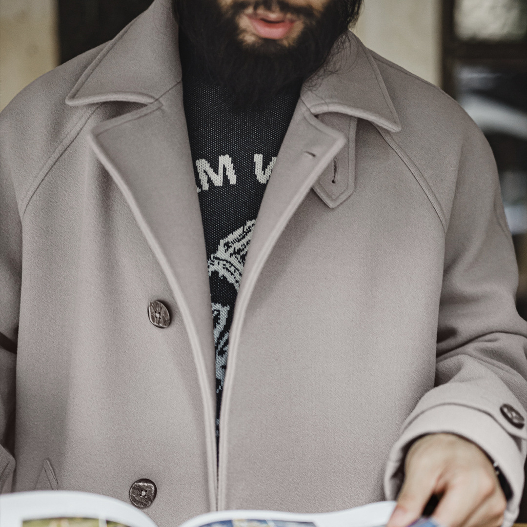 德式灰色巴爾瑪肯風衣中長款戰壕大衣廓形英倫外套男秋