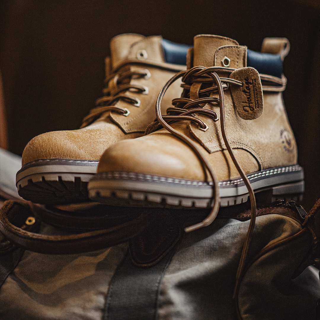 （加絨）獵裝大黃靴男士馬丁靴2025秋冬擦色做舊中幫工裝靴子