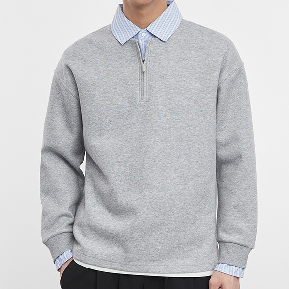 星垂野日系襯衫領假兩件衛衣男春秋季寬鬆翻領長袖上衣潮