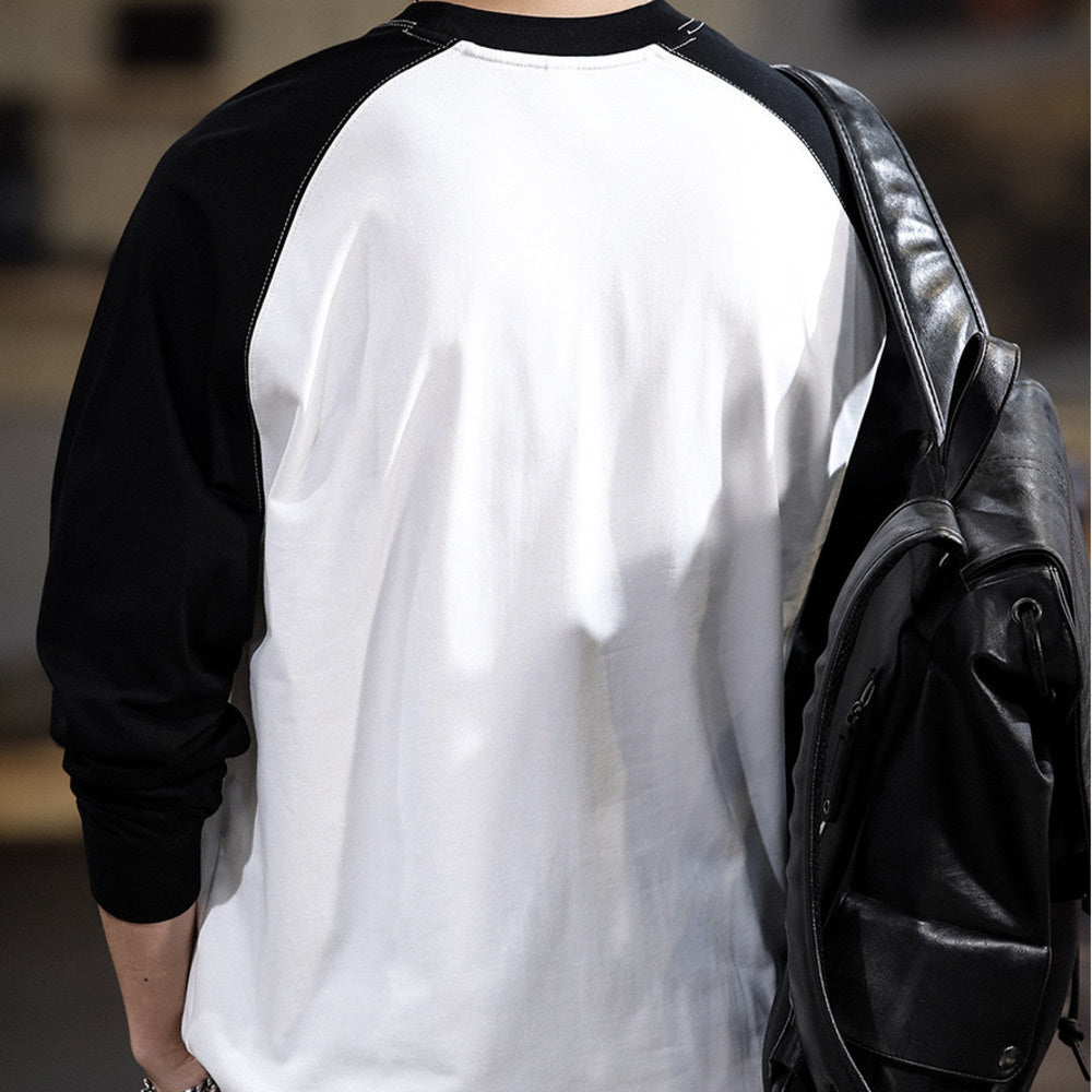 春季新款280克純棉休閑男士長袖t恤美式寬松潮流百搭撞色衛衣