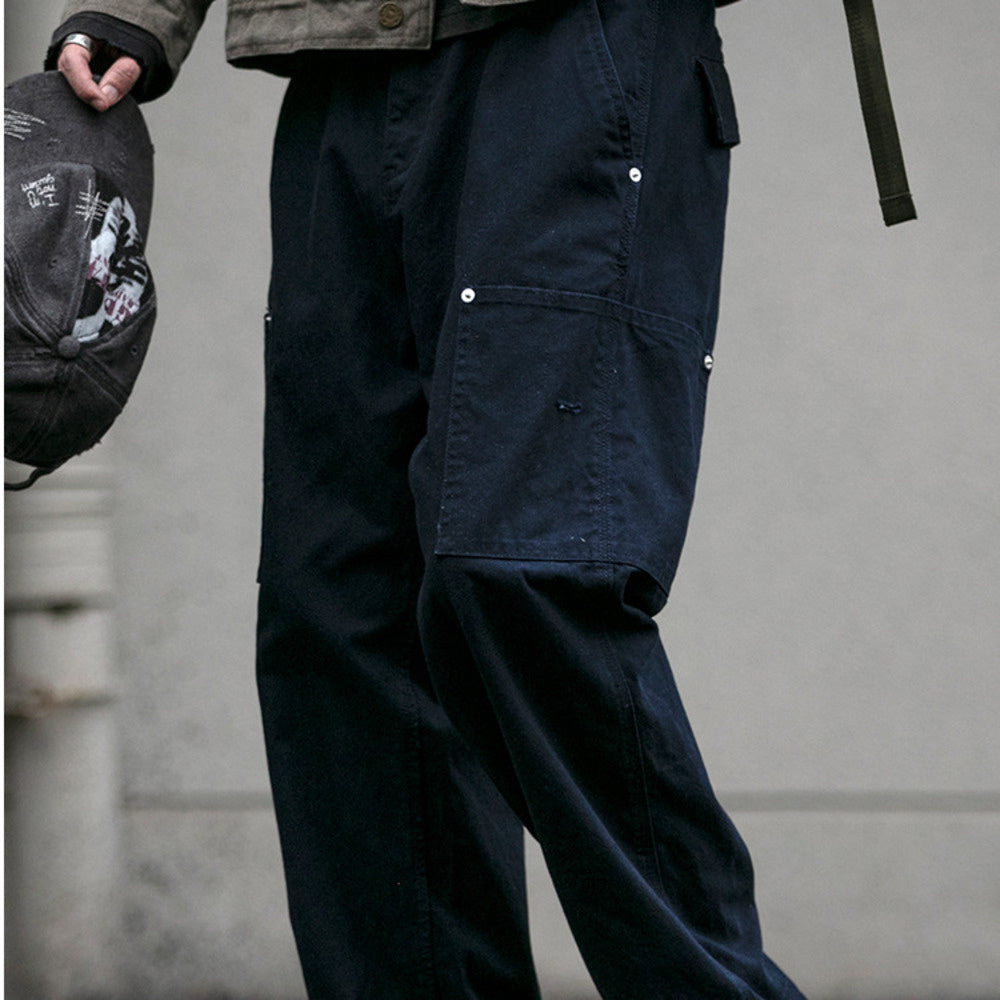 秋冬360g水洗做舊工裝褲男潮牌寬松伐木褲純棉百搭直筒長褲潮