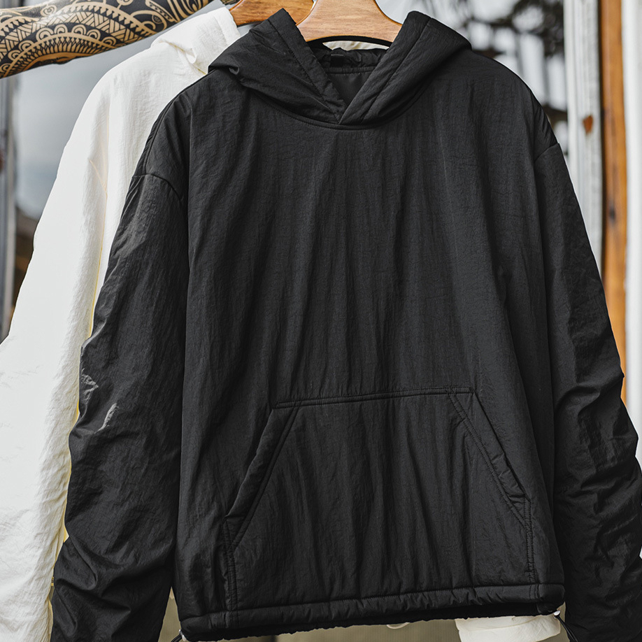 美式氣絨套頭口袋衛衣圓領連帽通勤加絨保暖廓形外套男冬