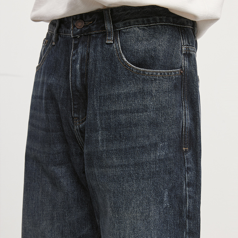 美式復古牛仔褲男秋季石磨水洗時尚簡約直筒褲牛仔