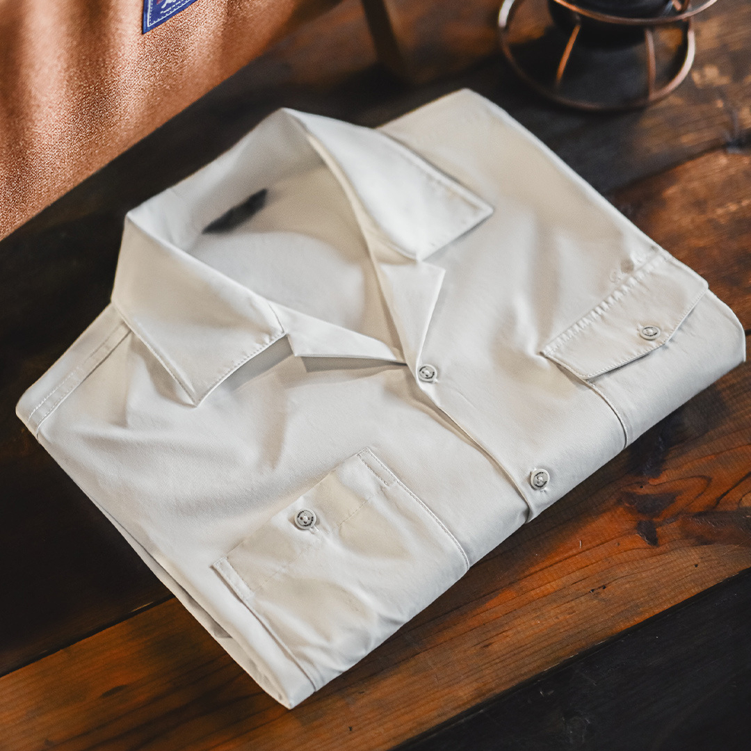 美式復古印花古巴領襯衫長袖寬鬆白色廓形襯衣外套男夏秋