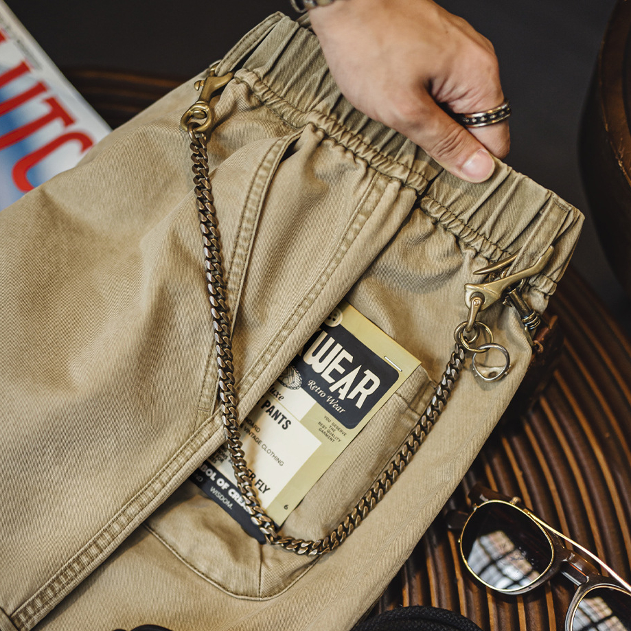 美式復古m51卡其色多口袋休閒褲水洗做舊直筒長褲子男秋