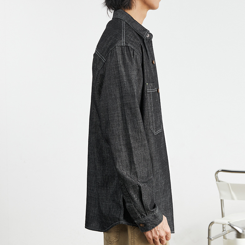 美式復古牛仔長袖襯衫男士2025春季新款工裝風寬鬆外套男