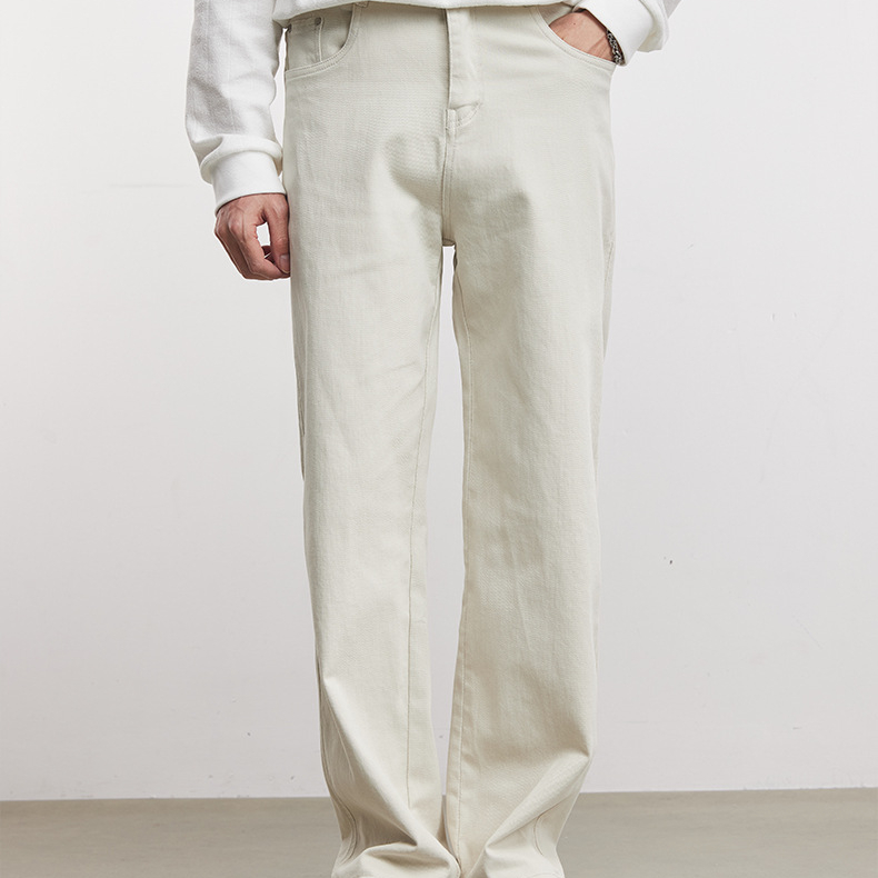 280g立体裁剪休闲直筒裤男春季纯色宽松口袋精致五金潮流长裤