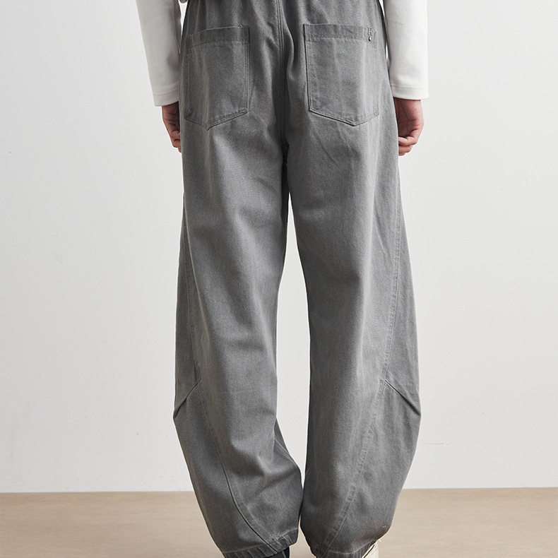 水洗彎刀休閒褲男士春秋季2025新款寬鬆直筒抽繩闊腿褲子