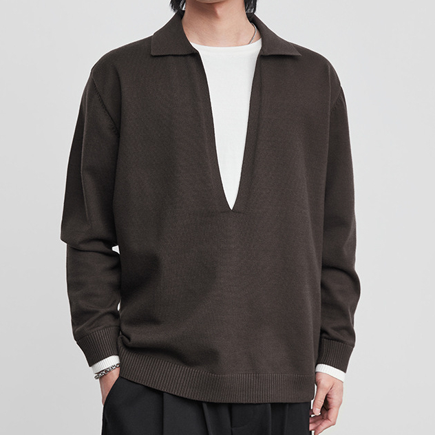 時尚簡約假兩件翻領針織衫男春秋季2026新款設計薄款毛衣上衣