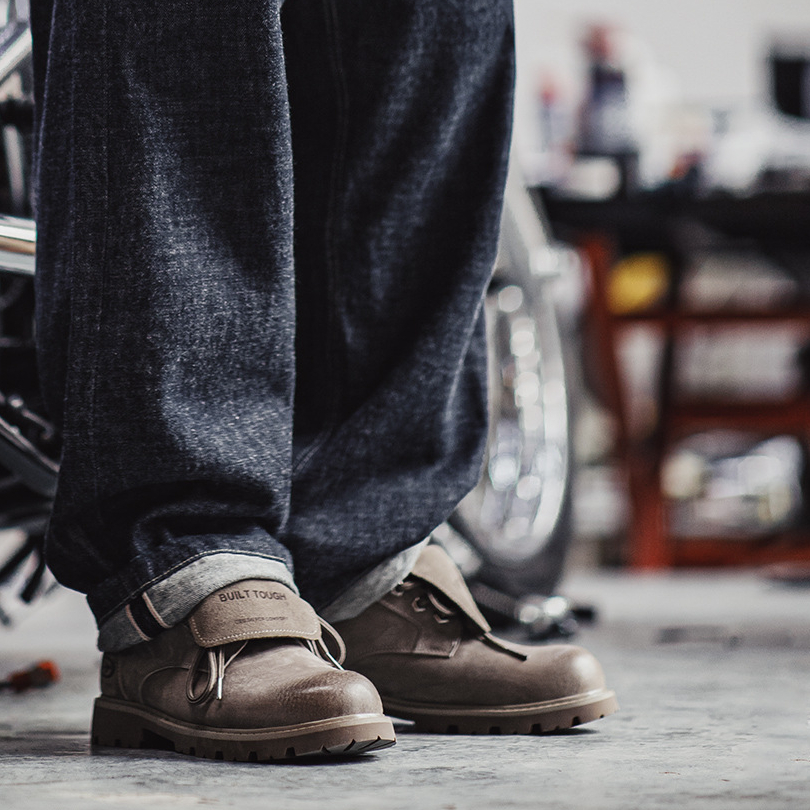 無界翻轉大黃靴男秋冬新款翻蓋中幫真皮復古美式工裝馬丁靴子