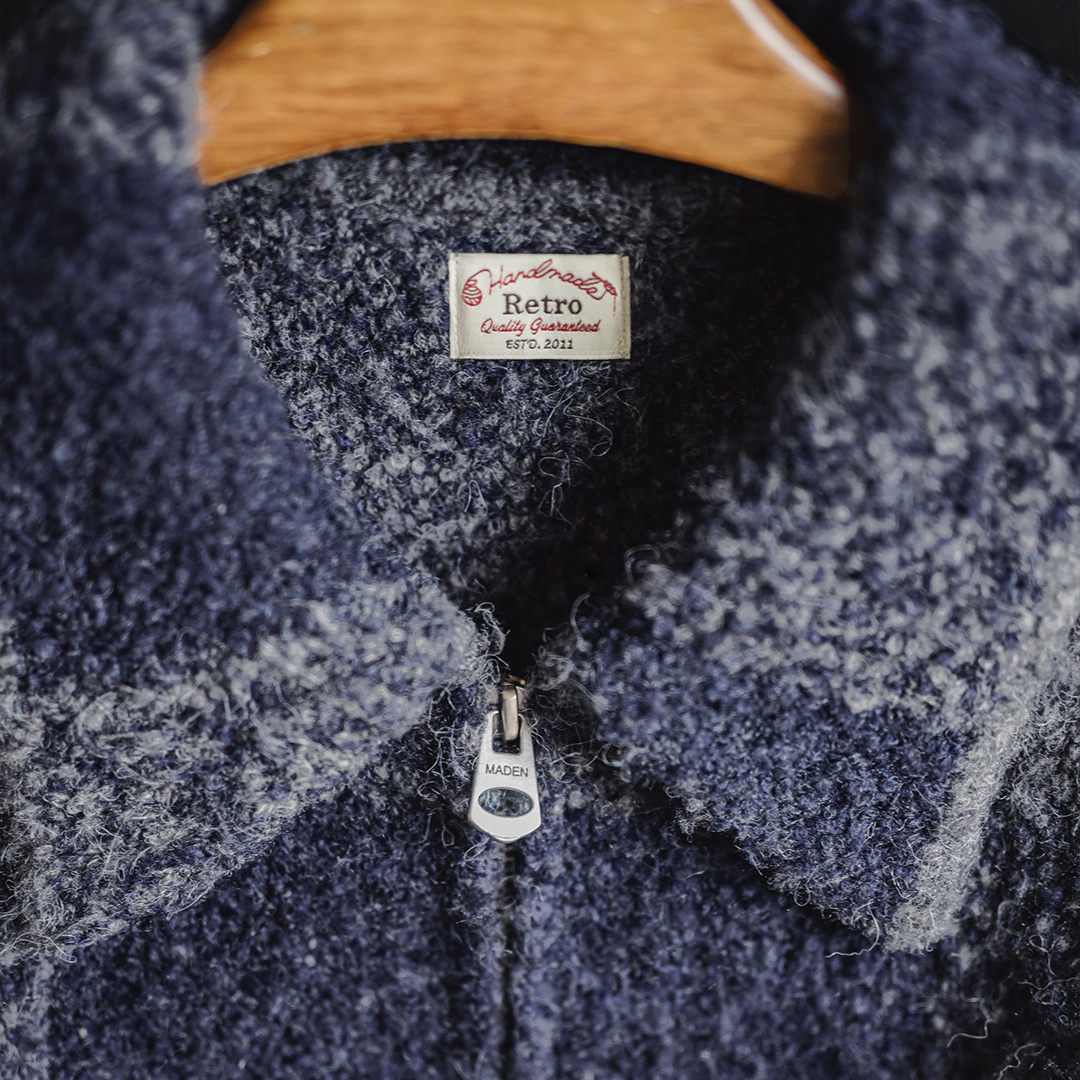 美式復古水牛格子毛織外套混紡翻領格紋開衫夾克男秋