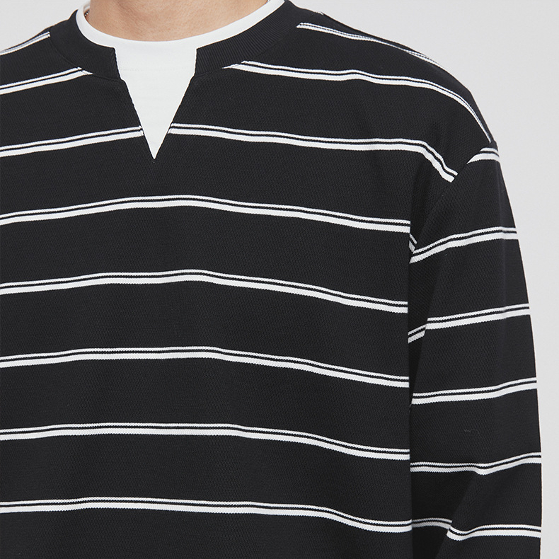 320g重磅假兩件條紋衛衣男士春秋季2025新款寬鬆長袖上衣