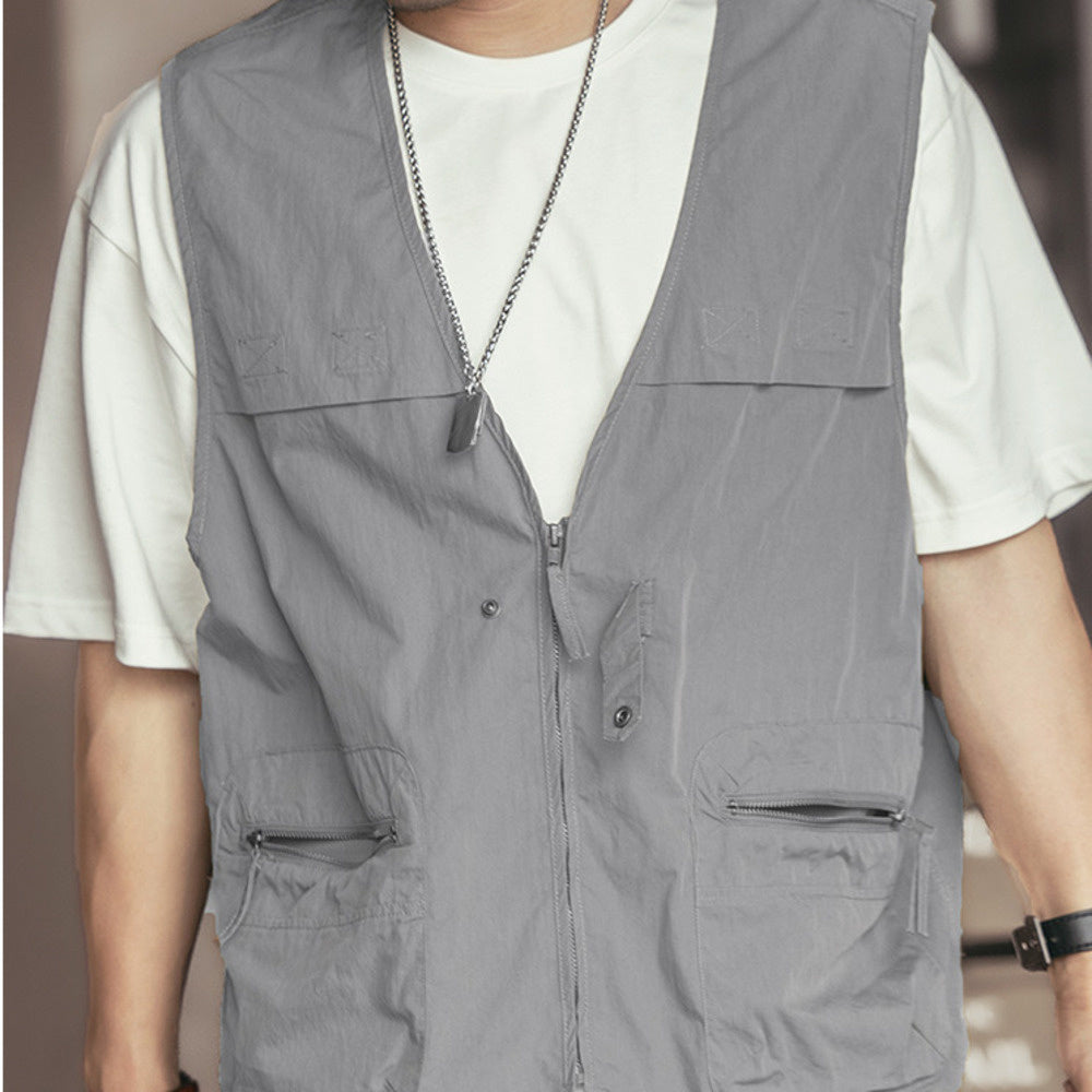 山系戶外露營風工裝馬甲男士夏季高端潮牌復古背心坎肩夾克