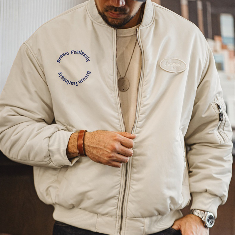 美式MA1飛行員夾克棉衣街頭風保暖bomber棒球服外套男秋