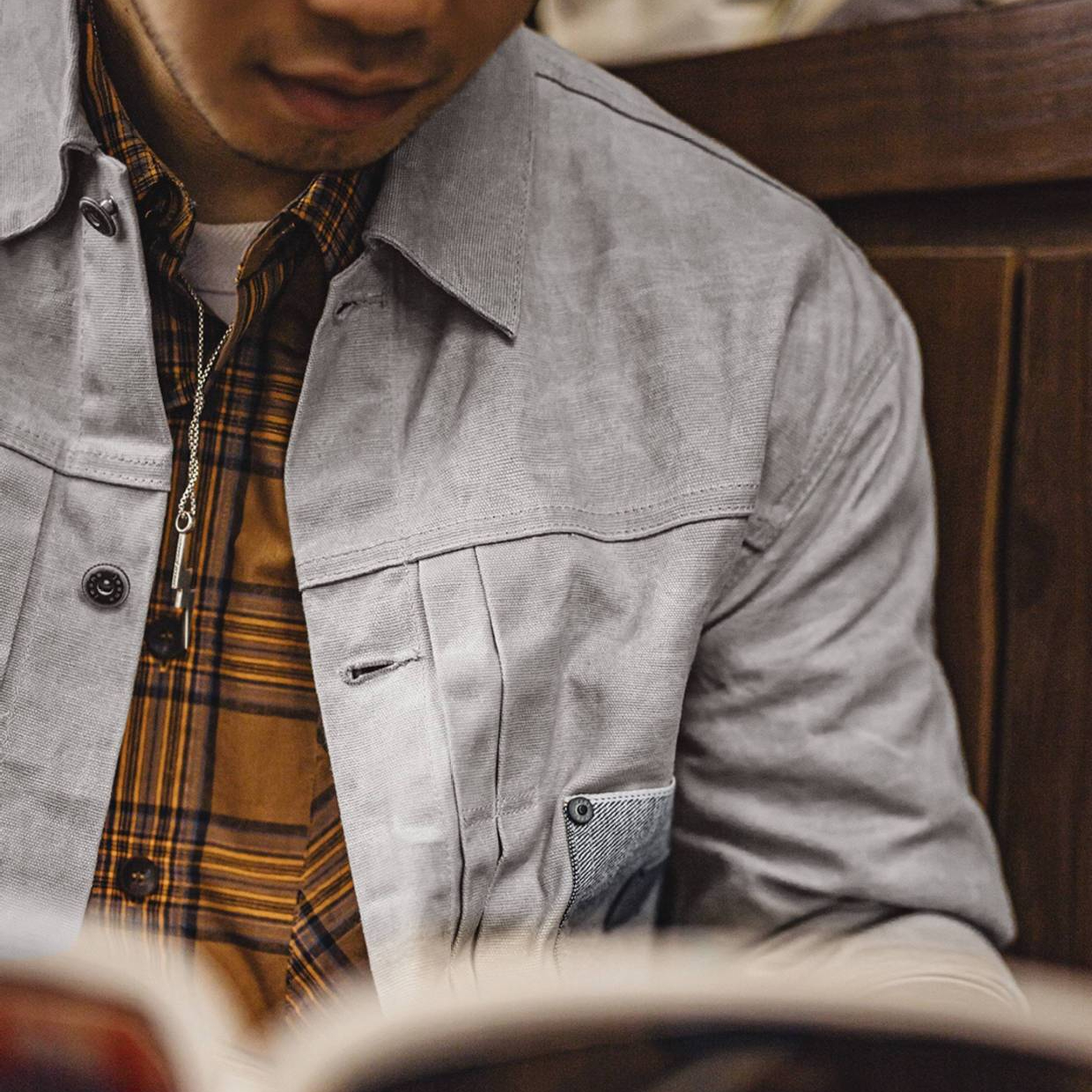 美式復古油蠟夾克vintage純棉獵裝硬挺灰色二代外套男秋