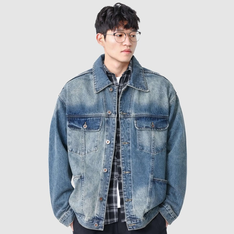 美式潮牌水洗做舊牛仔外套男秋季款寬松百搭工裝夾克