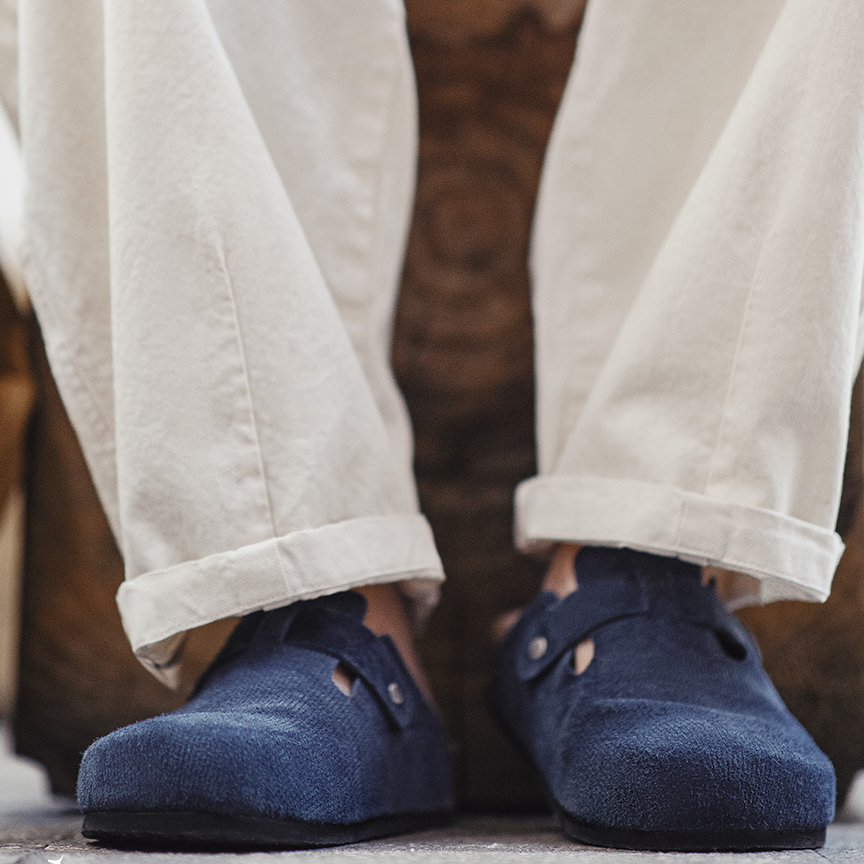 2025夏季新款座頭鯨藍色穆勒鞋男休閒平底全包頭外穿半拖鞋子