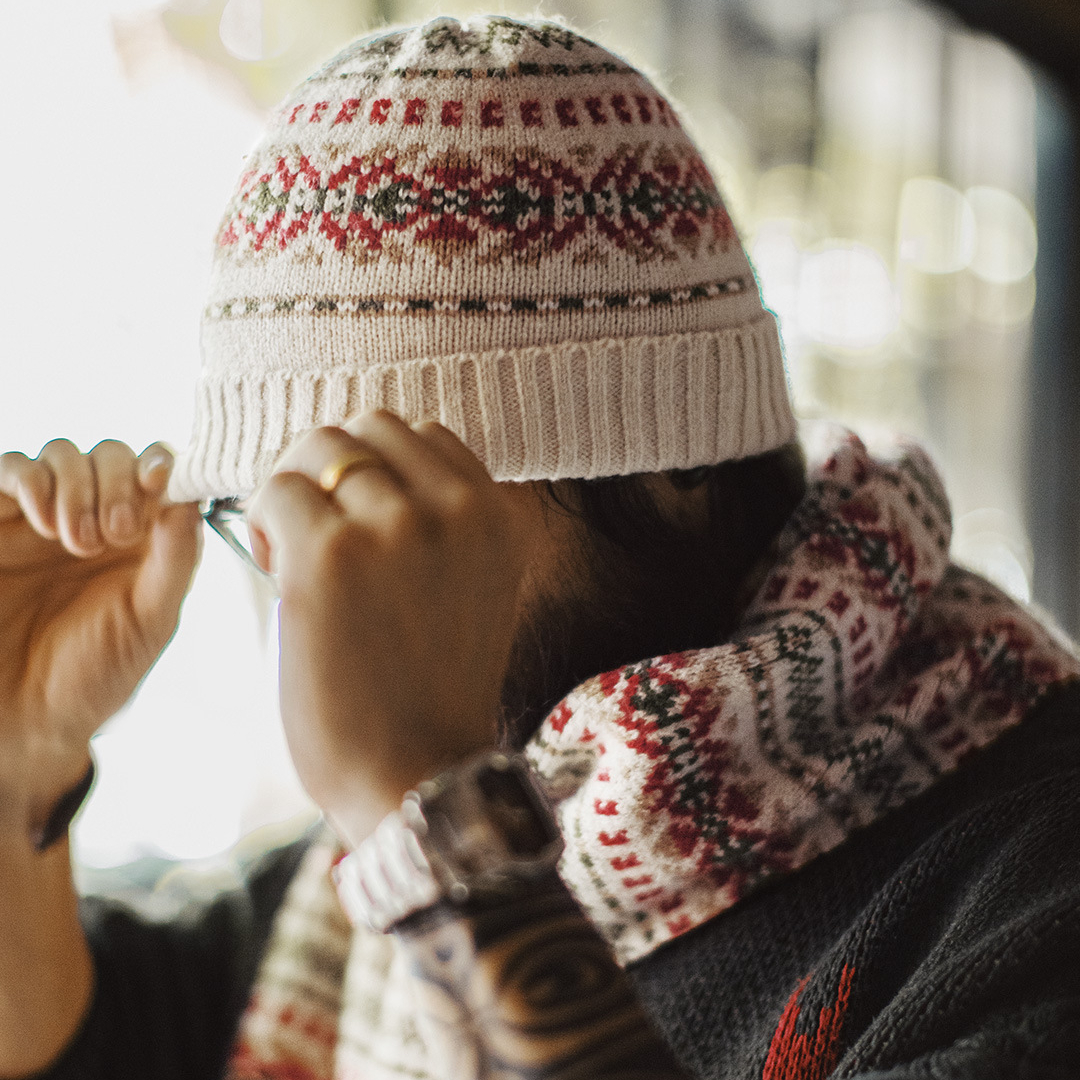 美式復古費爾島風圍巾保暖毛線帽子套裝秋冬季