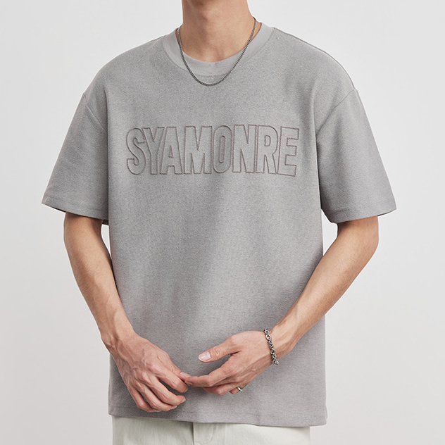 時尚刺繡圓領短袖t恤男夏季2026新款透氣男士半袖體恤上衣潮