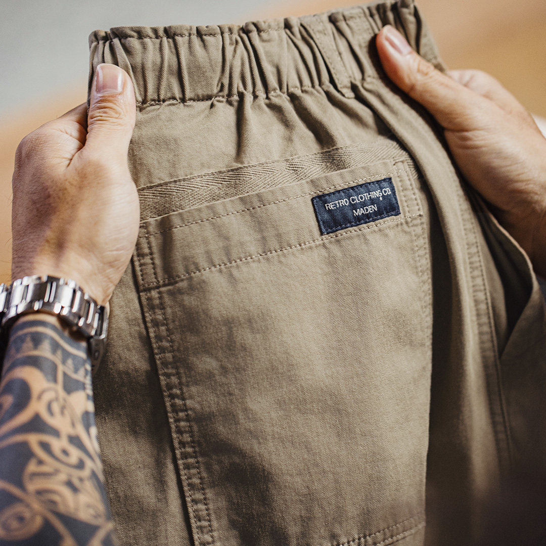 美式復古寬鬆氣球褲廓形哈倫褲卡其色日系休閒長褲子男春