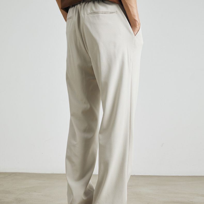 闊腿百搭休閒褲男春夏新款垂感絲滑冰絲寬鬆直筒長褲子男